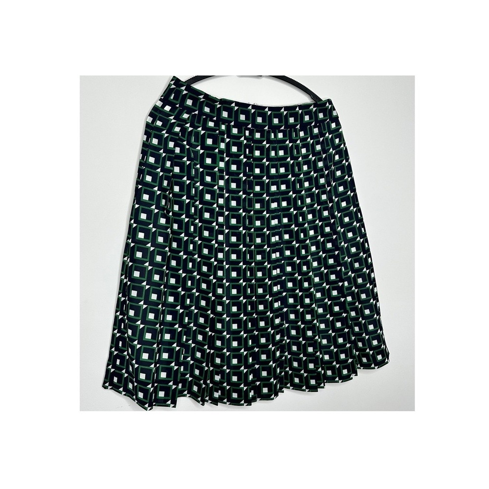 J.Crew Green Navy Geometric Square Print Pleated Midi Skirt Womens Size 8